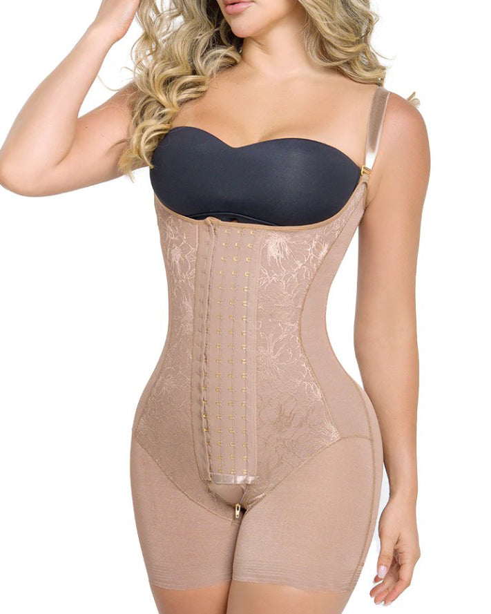 Tummy-Control Lace Hook-and-Eye Body Shaper