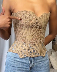 Irregular Lace Back Tie Hollow Corest Top