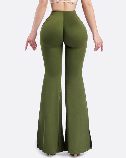 High Waist Side Slit Hip Lift Flared Yoga Pants