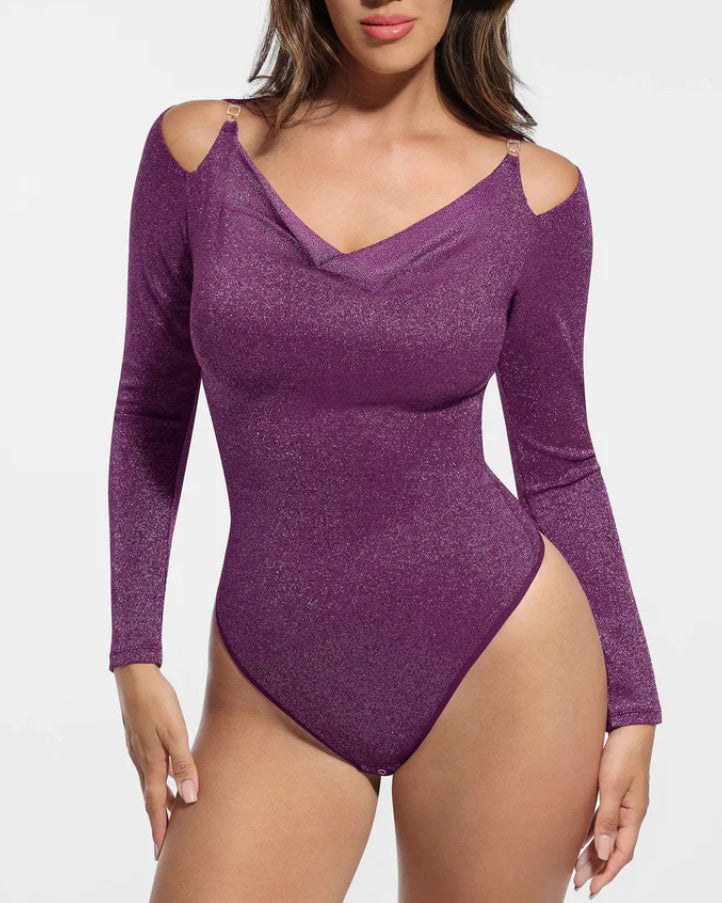 Shiny Long-Sleeved Slim-Fitting Bodysuit