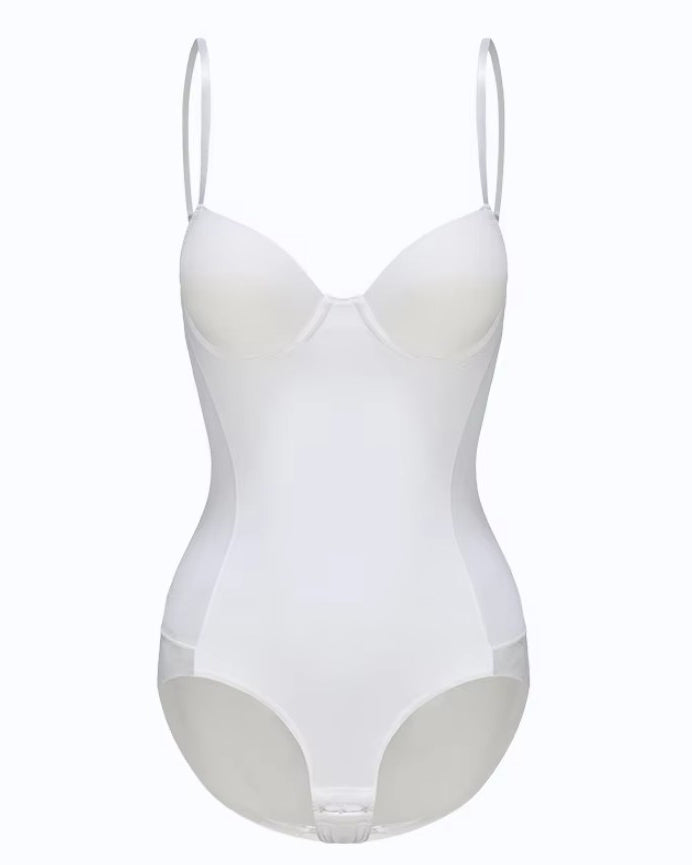 V-Neck Mesh Tummy Control Thong Shaping Bodysuit