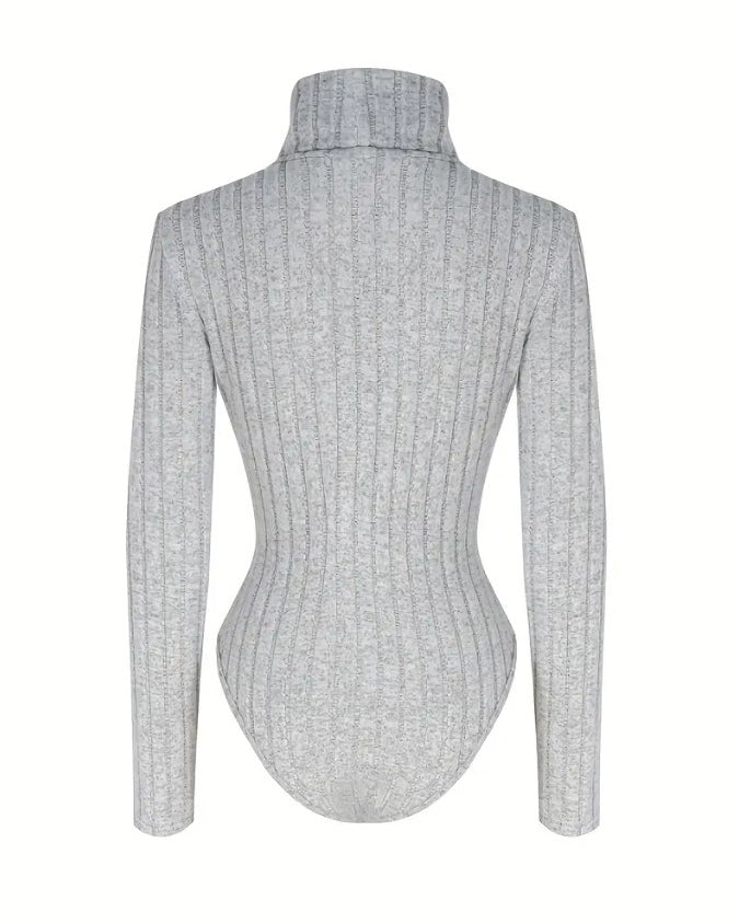 Knitted Long-Sleeved Turtleneck  Slim-Fit Bodysuit