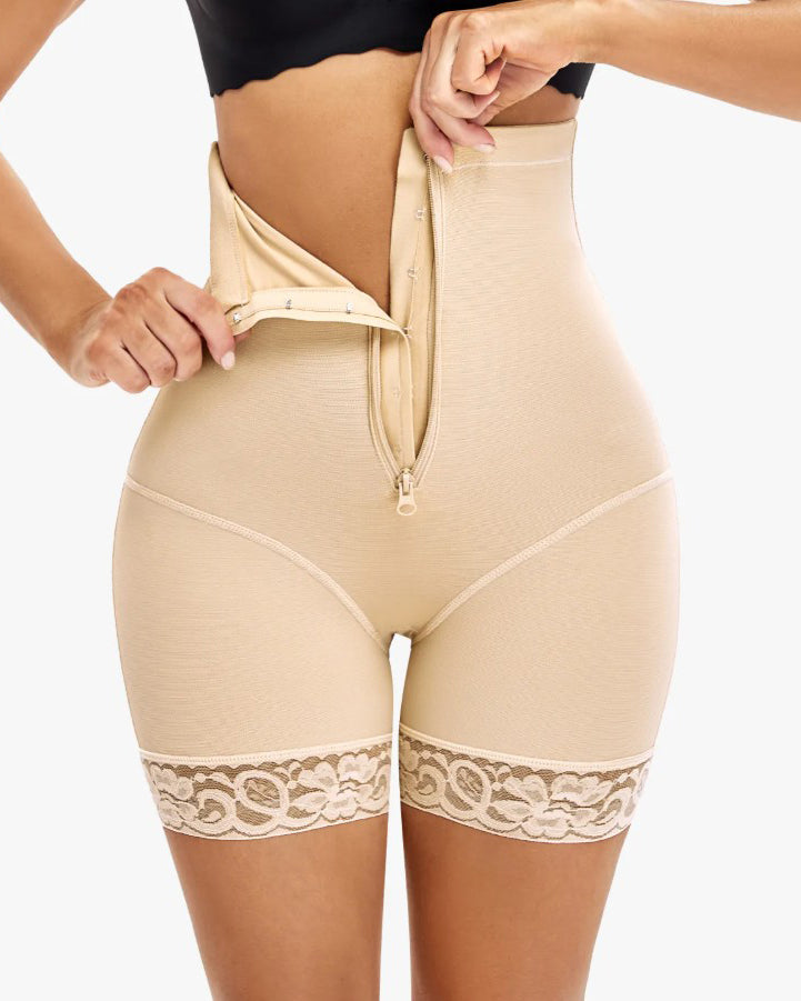 High-Rise Tummy-Controlling Front Zip Shaping Shorts