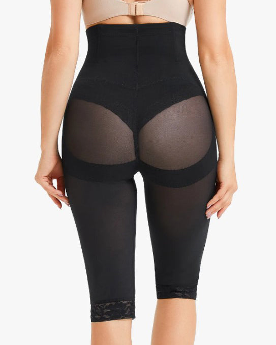 High Waist Lace Trim Sheer Mesh Shaper Pants