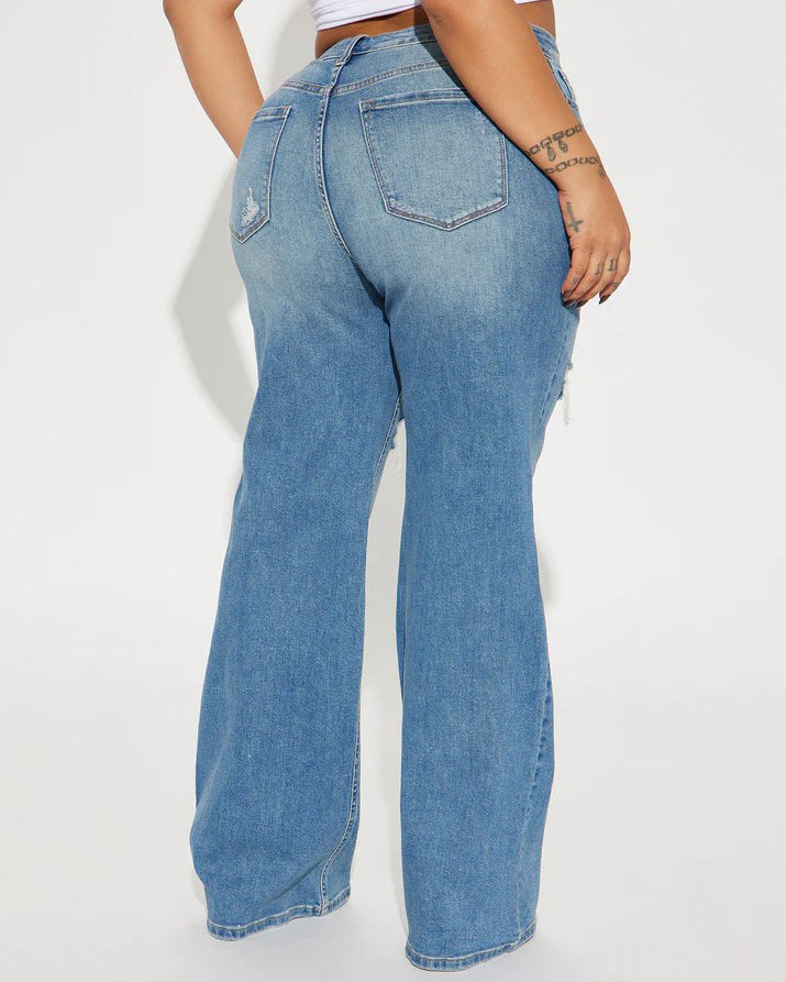 Ripped High-Waist Wide-Leg Jeans