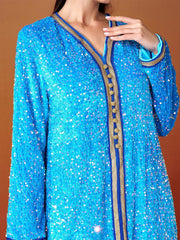 V-neck Long Sleeve Sequin Split Dress