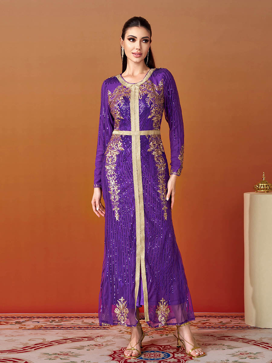 Long Sleeve Purple Sequin Dress