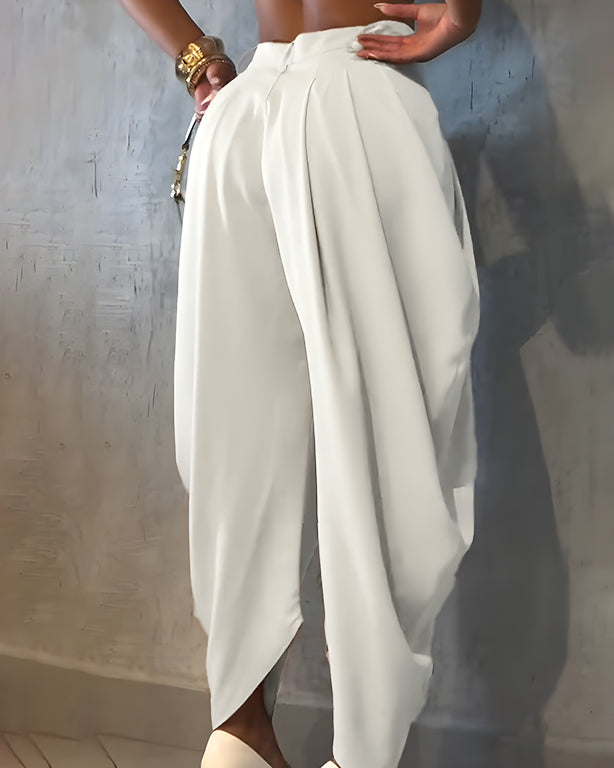 High Waist Loose Ruched Irregular Casual Pants