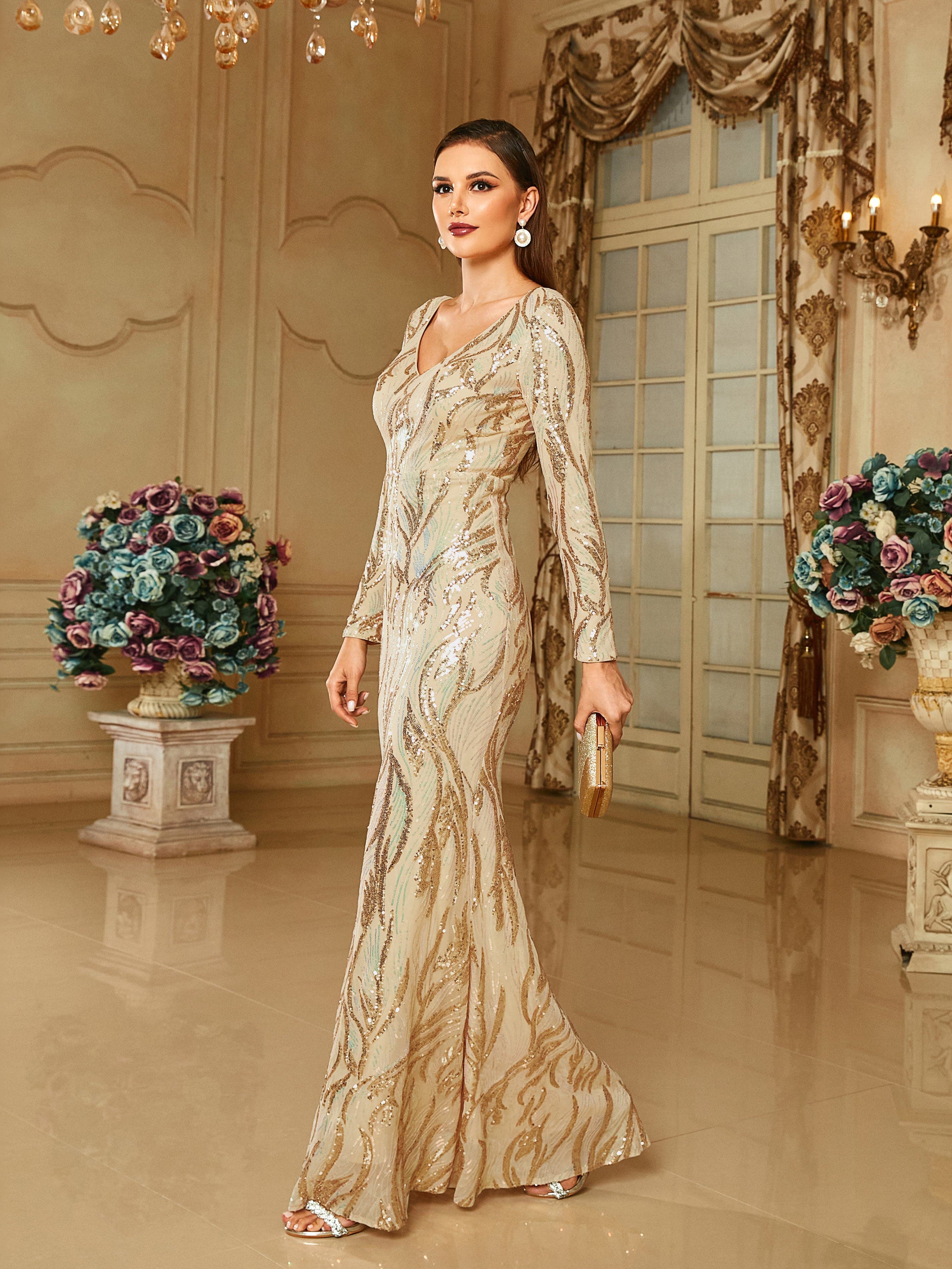 V-neck Backless Formal Dress