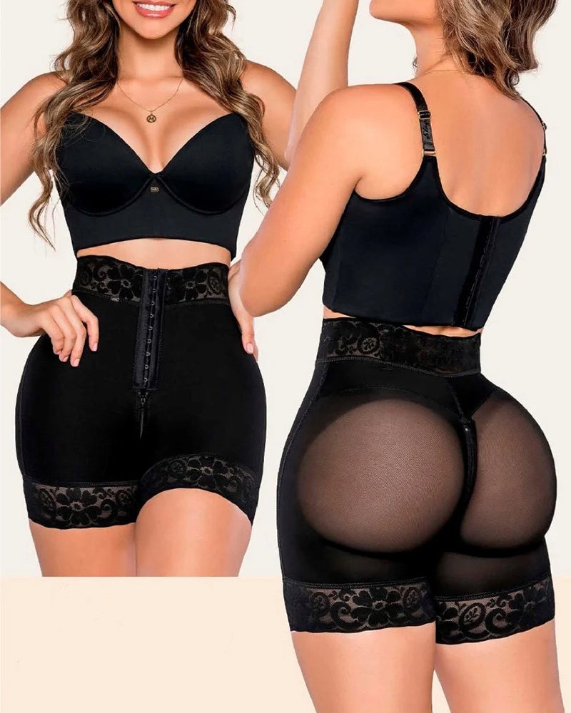 Hook-Eye Closure High Waist Shaping Shorts