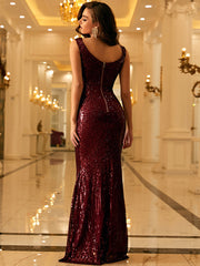 V Neck Sequin Prom Maxi Dress