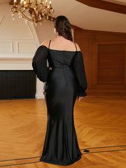 Plus Size Halter Appliqued Panel Black Prom Dress