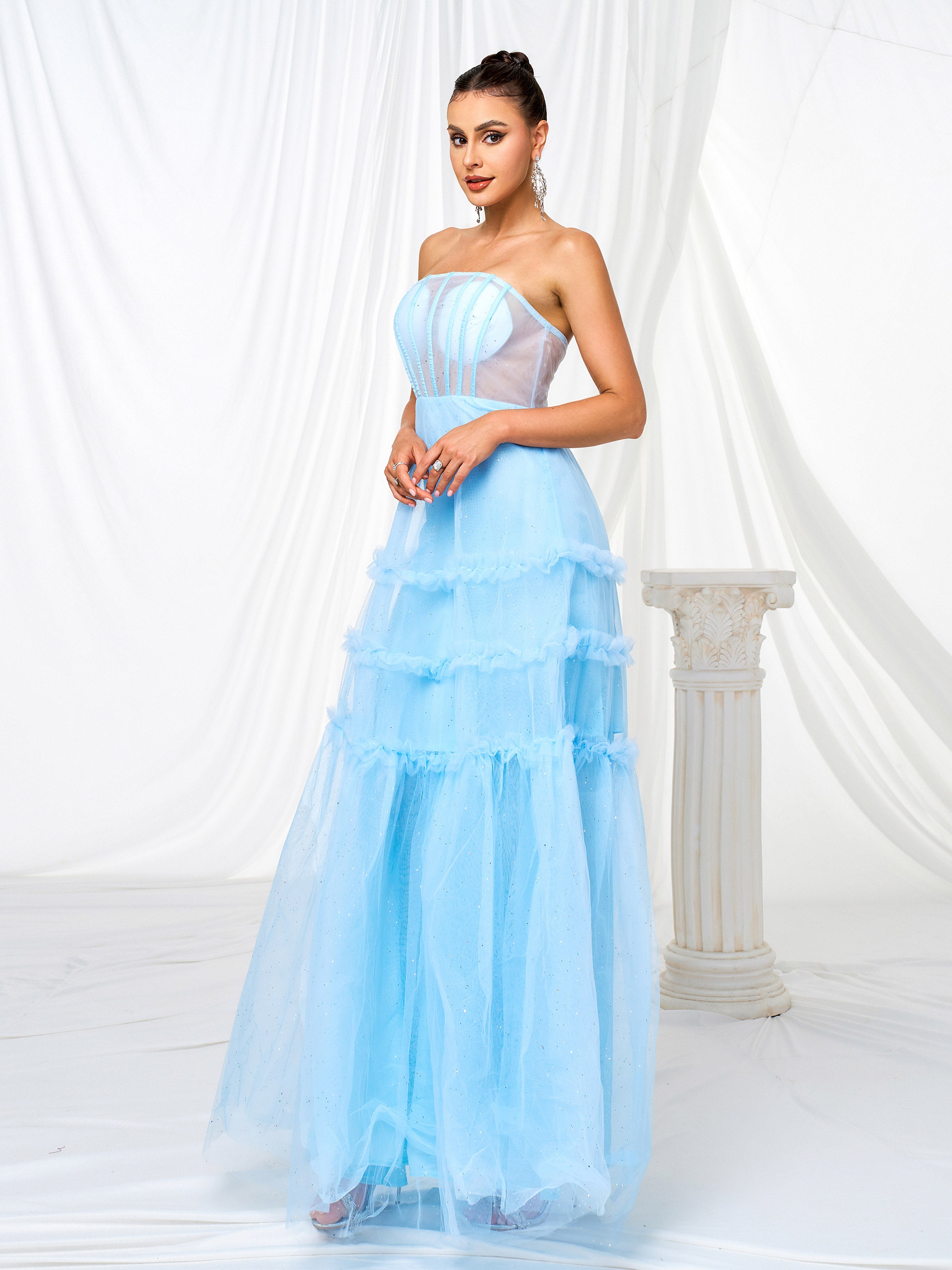 Tube Top Corset Cutout Tulle Dress