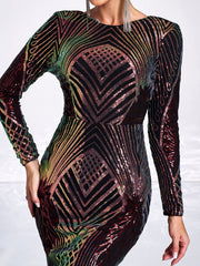 Graphic Sequin Mermaid Fromal Dress