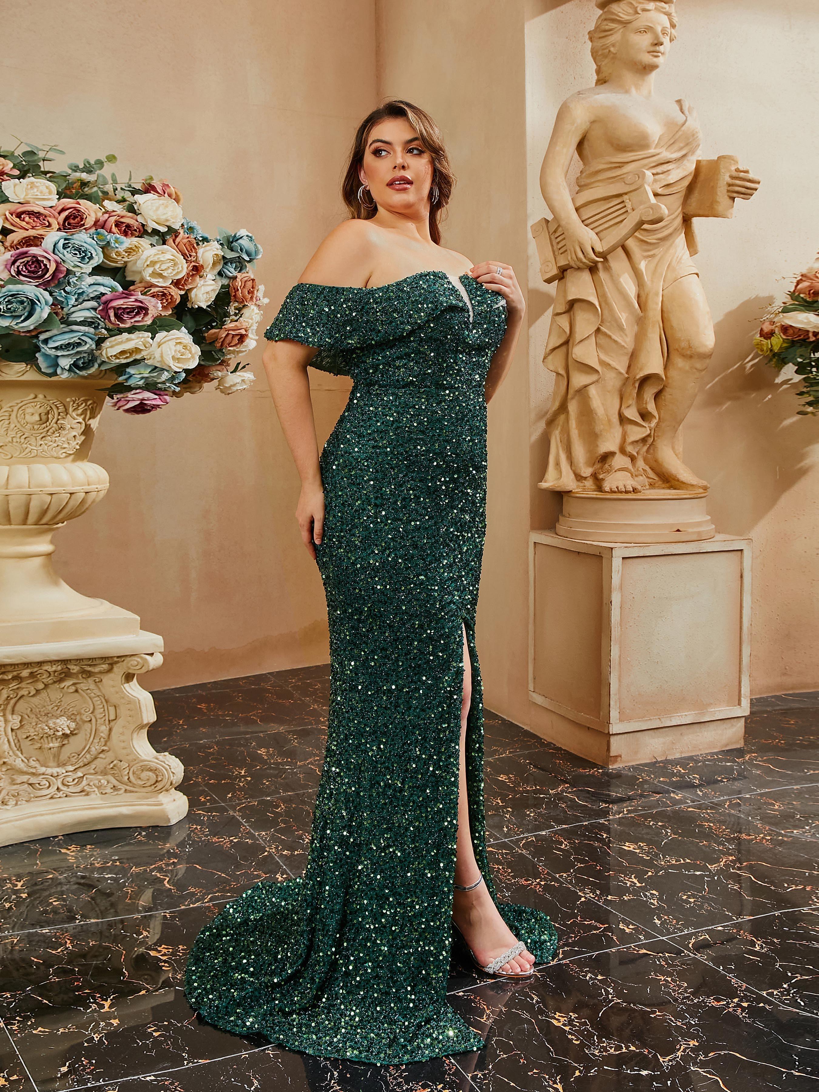 Plus Off Shoulder Split Mermaid Prom Dress