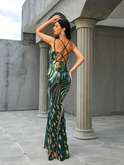 Spaghetti V-Neck Sleeveless Green Dress