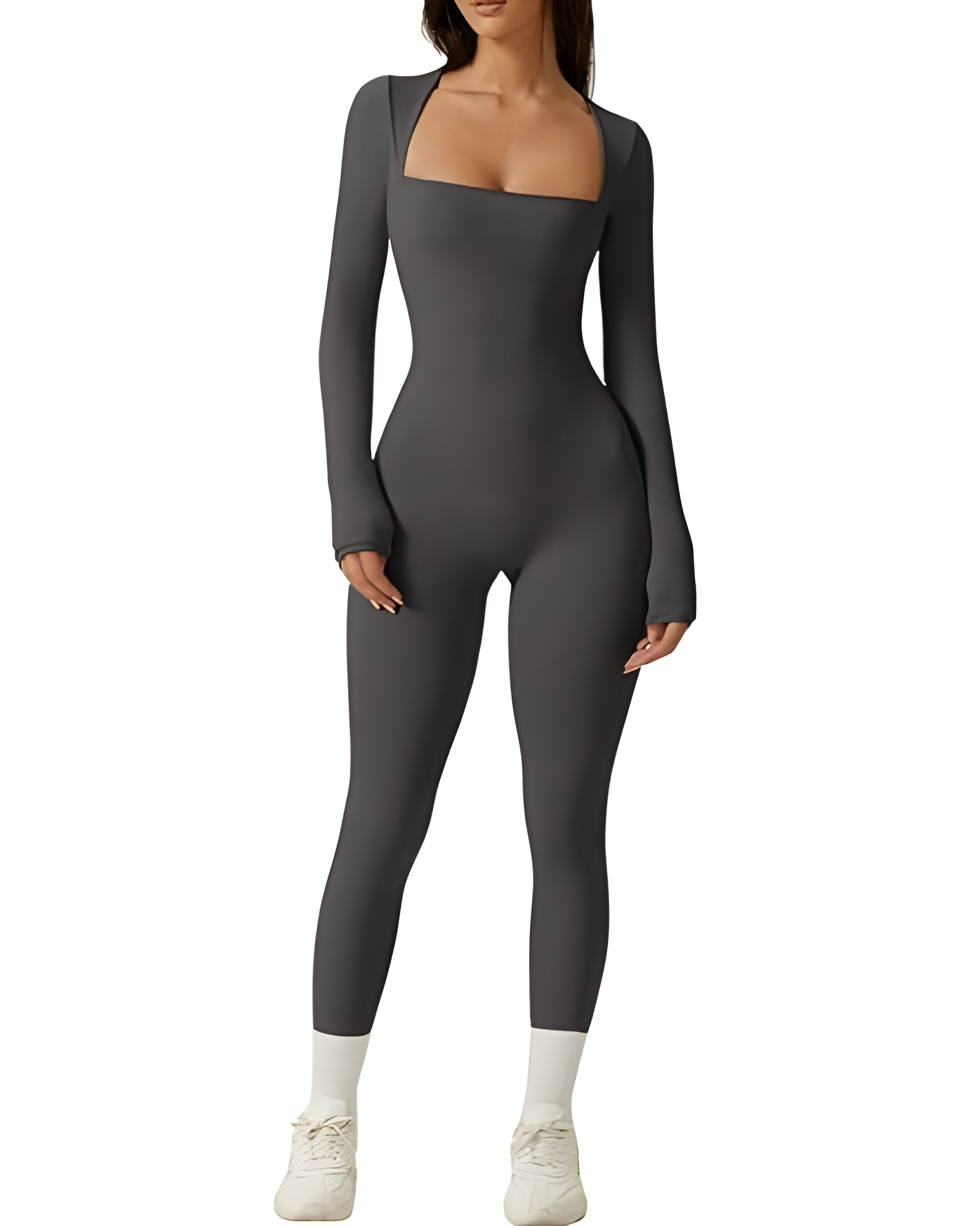 Seamless Square Neck Long Sleeve Bodycon Jumpsuit