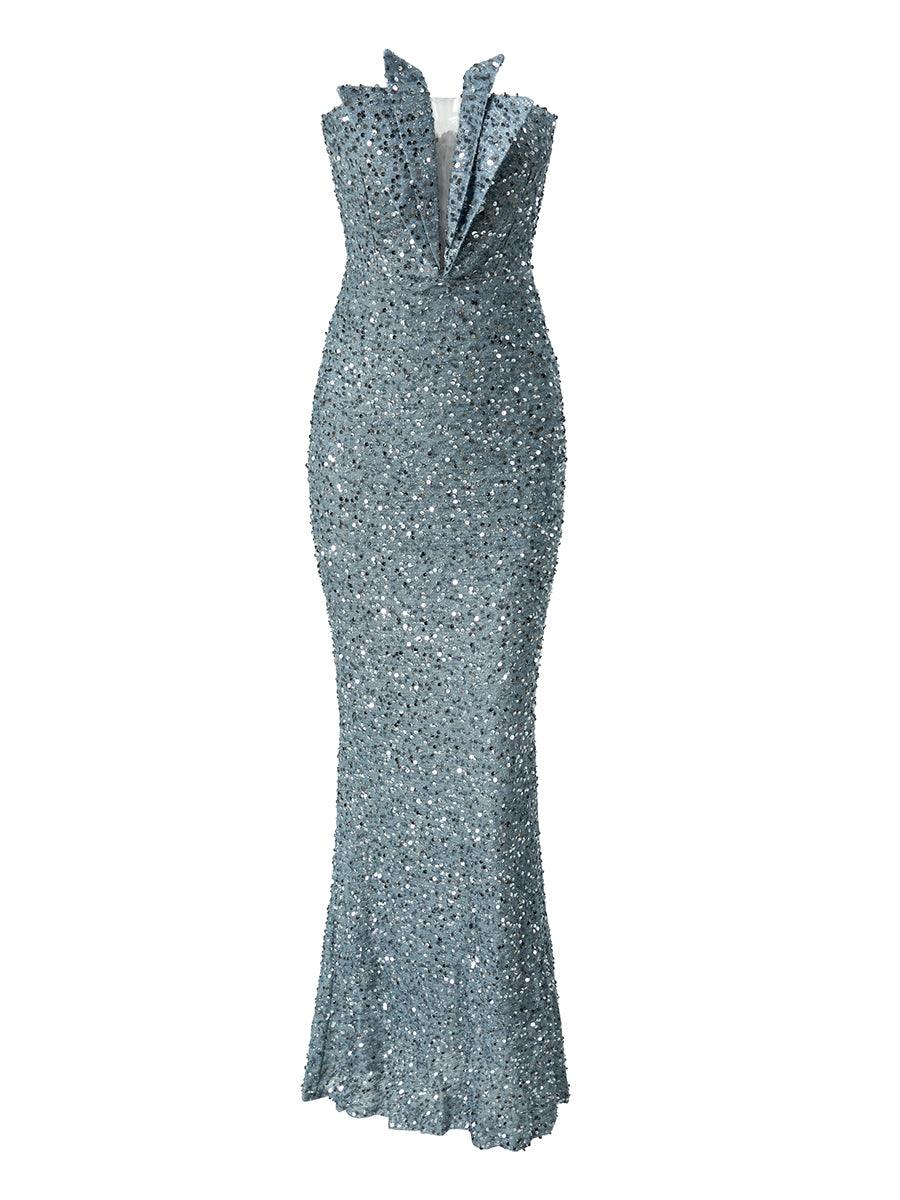 Strapless Folds Glitter Mermaid Prom Dress