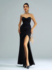 Strapless Corset Panel Split Cocktail Dress