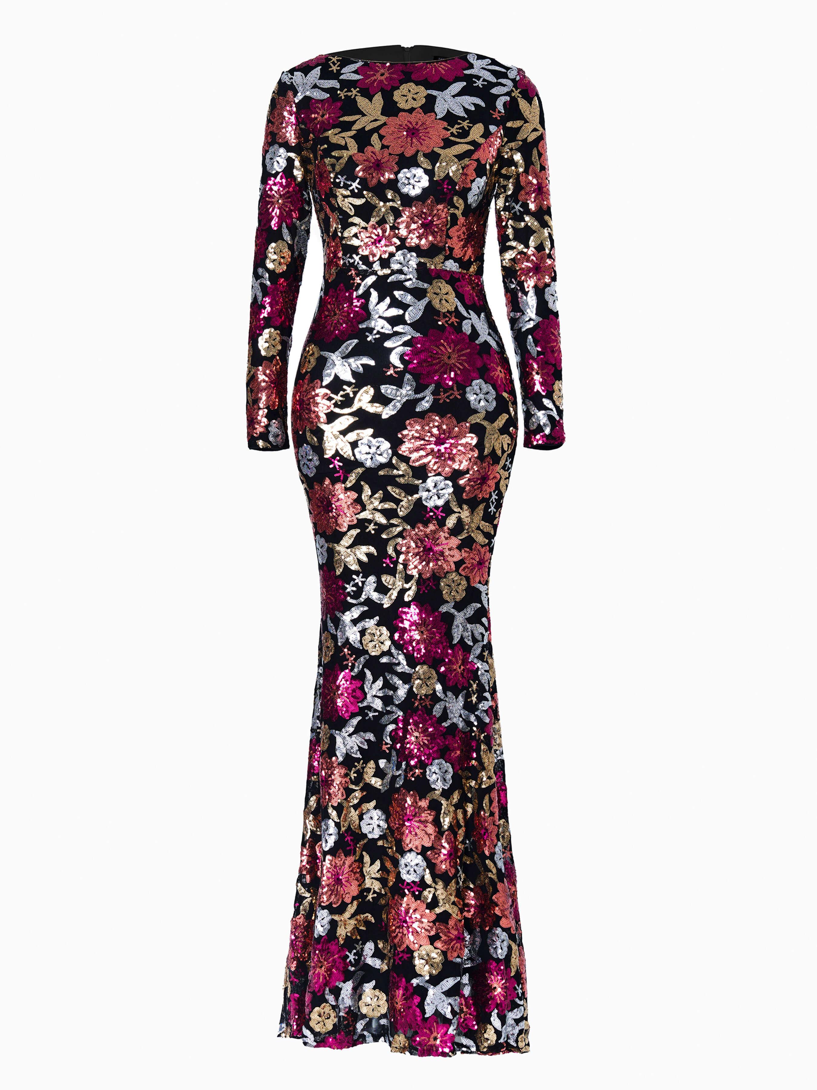 Crew Neck Floral Sequin Dress