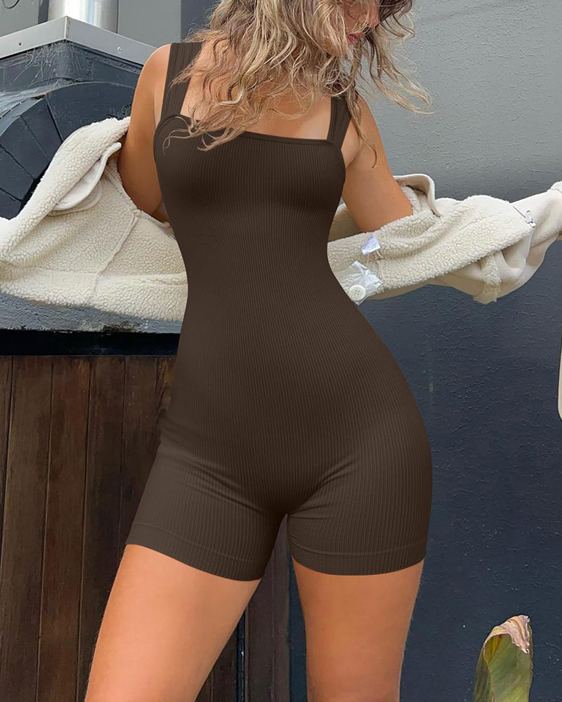 Square Neck Sleeveless Strappy Sleeveless Exercise Rompers jumpsuit