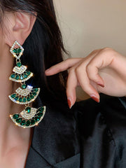 925 Silver Pin Stone Fan Earrings