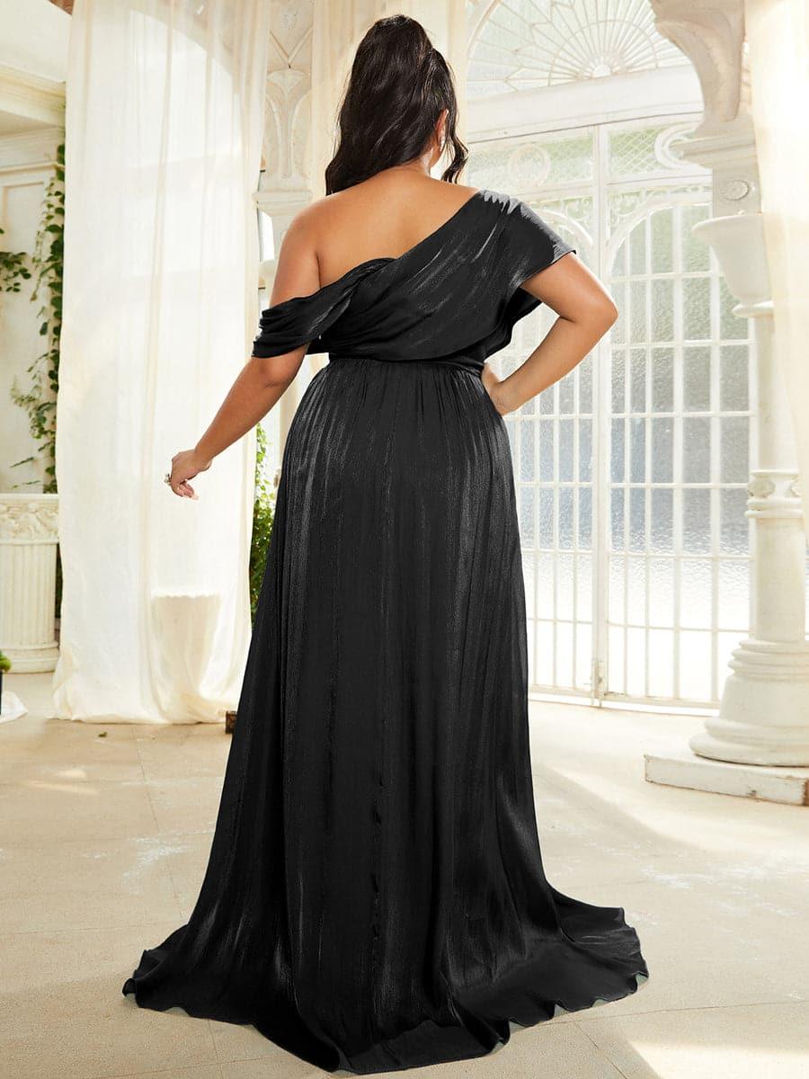 Plus Size One Shoulder A-Line Emerald Blue Bridesmaid Dress