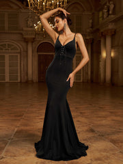 Spaghetti Backless Lace-up Formal Dress