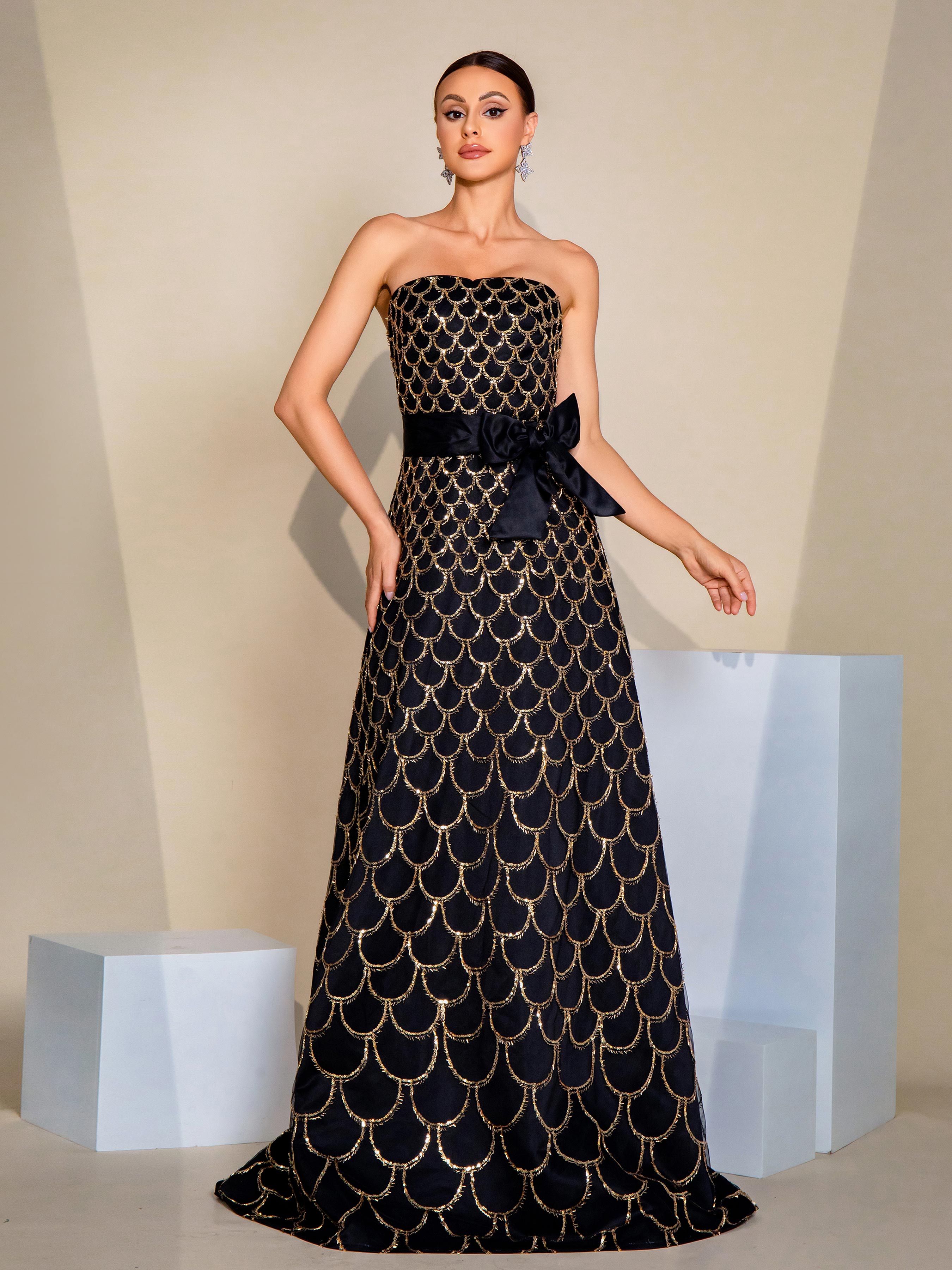 Fishscale Sequin Strapless A-line Dress