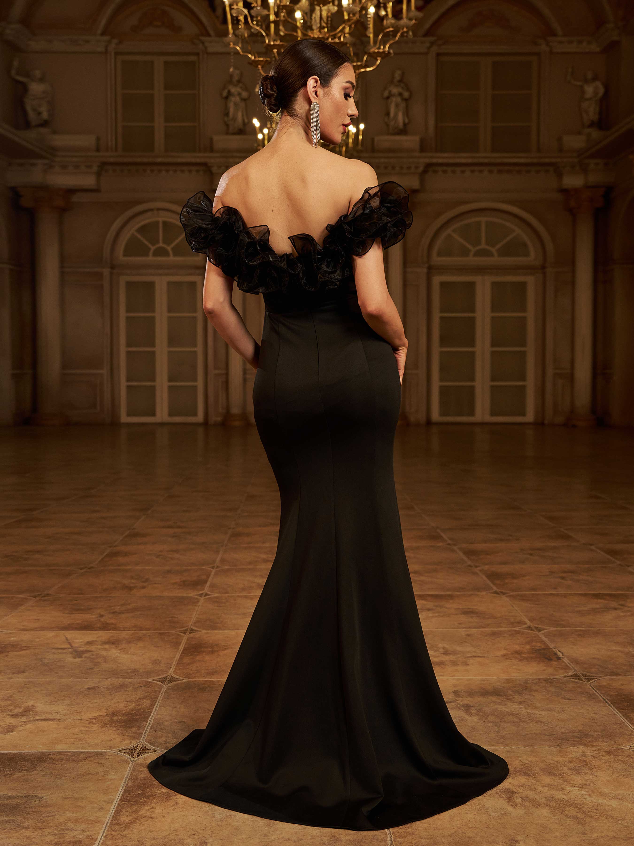 Off Shoulder Ruffled Mermaid Evening Dress