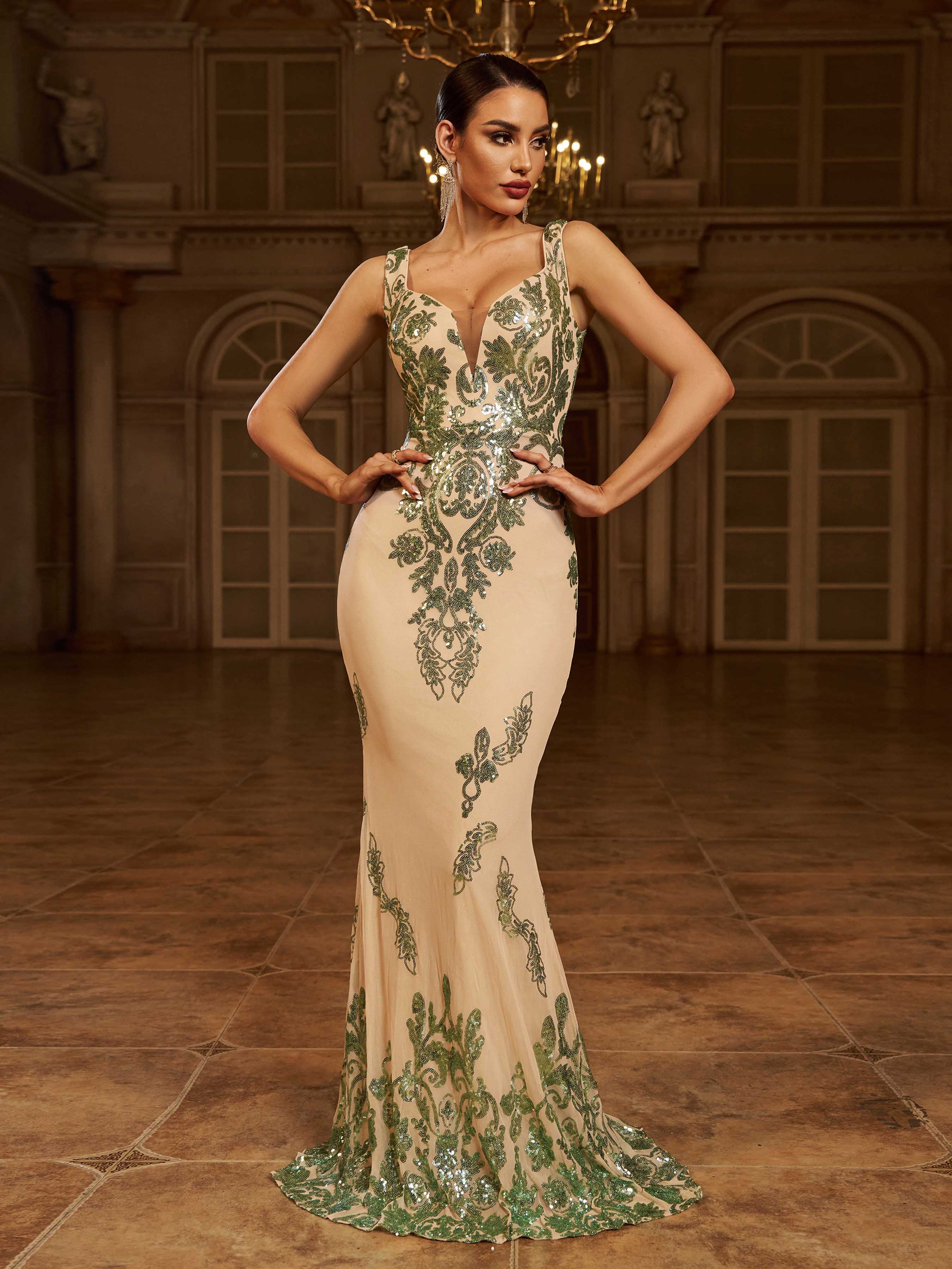 Sleeveless Mermaid Sequin Gown Dress