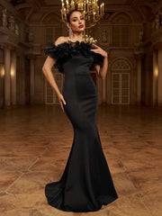 Off Shoulder Ruffled Mermaid Evening Dress