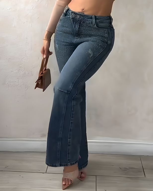Double-Breasted Sparkling Rhinestones Jeans