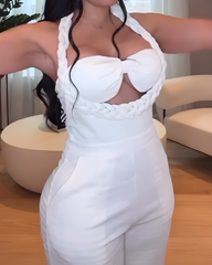 Braided Style Slip Sleeveless Loose Straight Jumpsuit