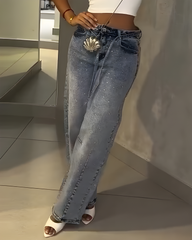 High-Waisted Sparkling Rhinestones Slimming Jeans