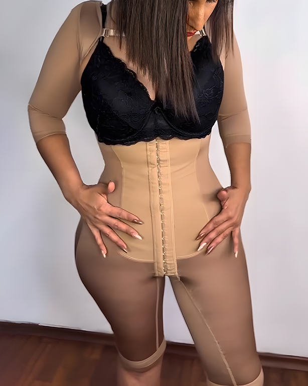 Long-Sleeved Open-Chest Tummy-Control Full body Shaper