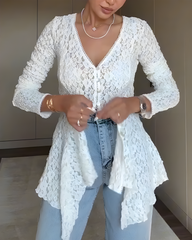 Hollow Lace Long-Sleeved Top