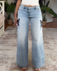 Butterfly Cutout Slim-Fit Straight Jeans