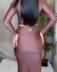 Long-Sleeved Ruched Slim Fit Maxi Skirt 2-Piece Set