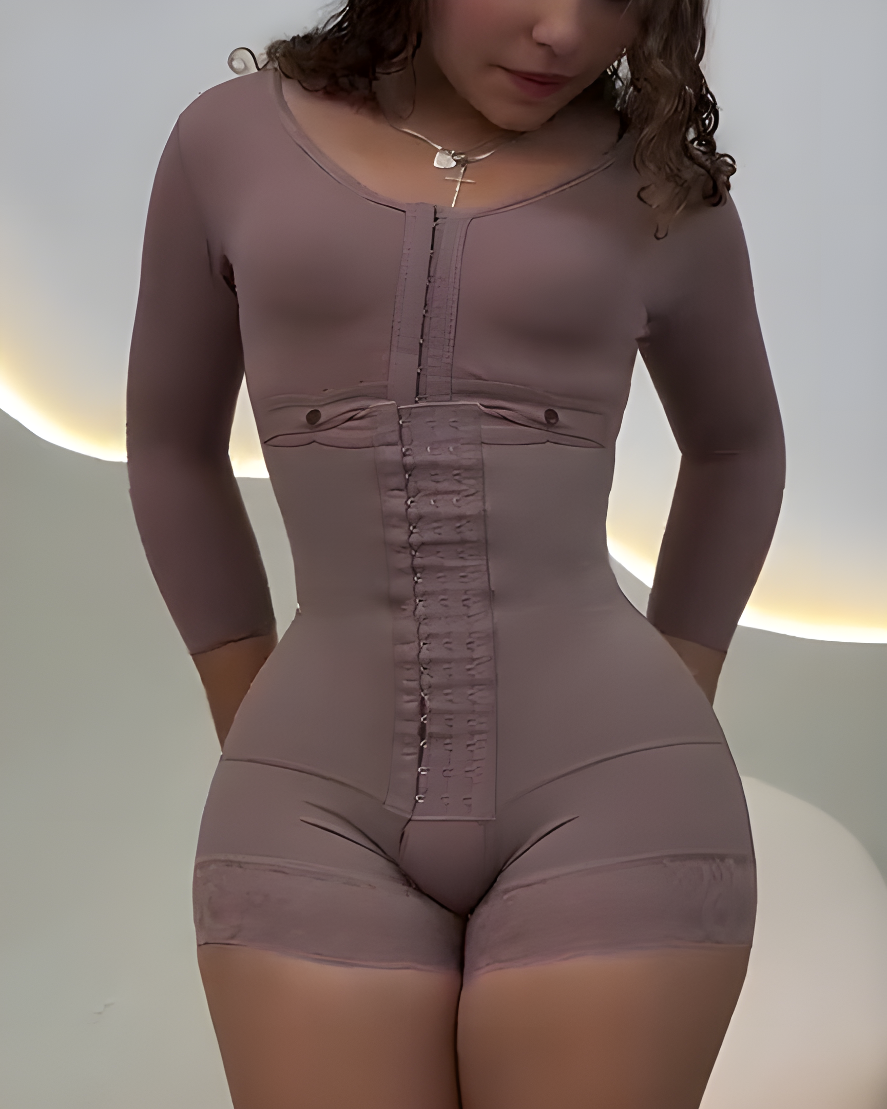 Hook and Eye Long Sleeve Tummy Control Shapewear