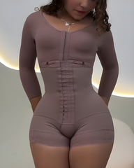 Hook and Eye Long Sleeve Tummy Control Shapewear