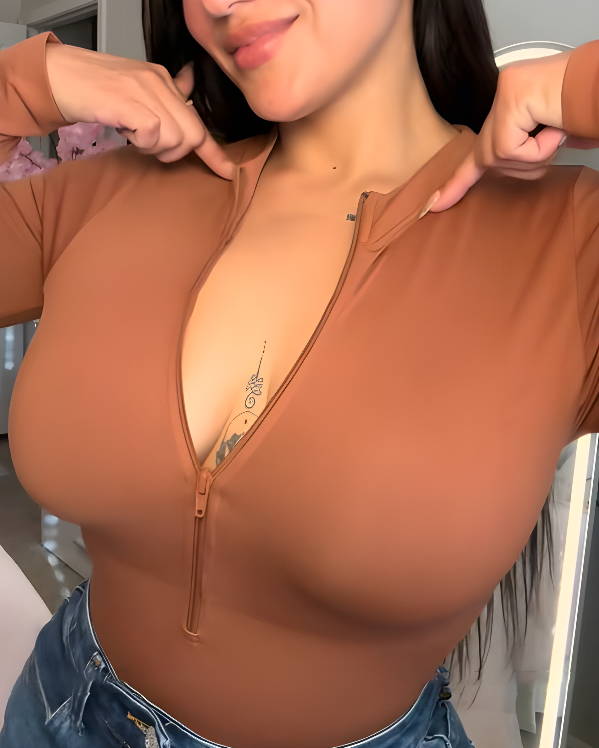 Front Zip Long Sleeve Shapewear Thong Bodysuit
