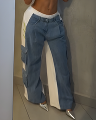 Contrast-Paneled Wide-Leg Jeans