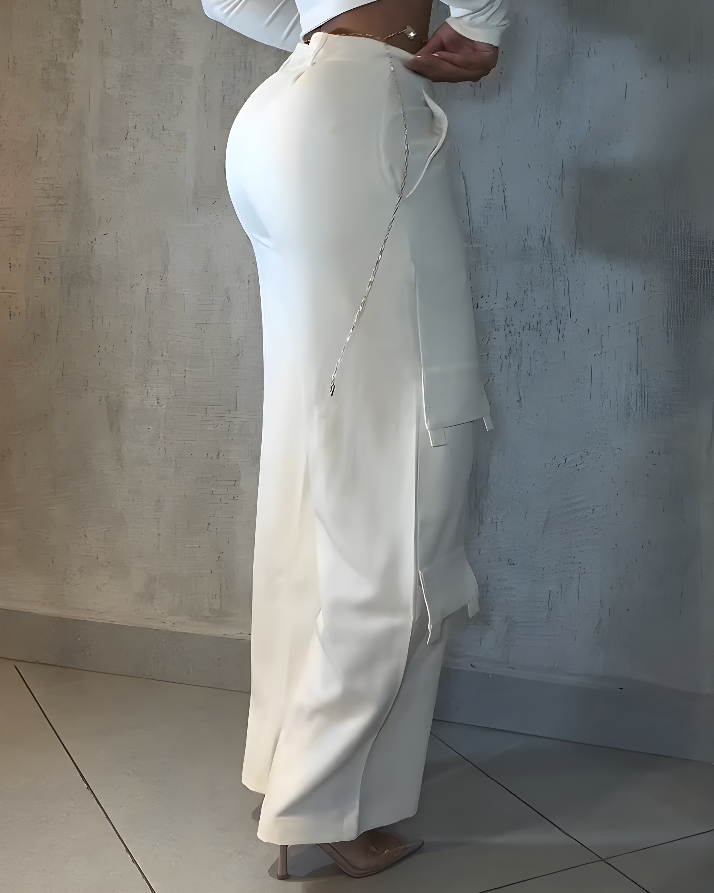High-Rise Slim-Fit Cargo-Style Wide-Leg Casual Pants