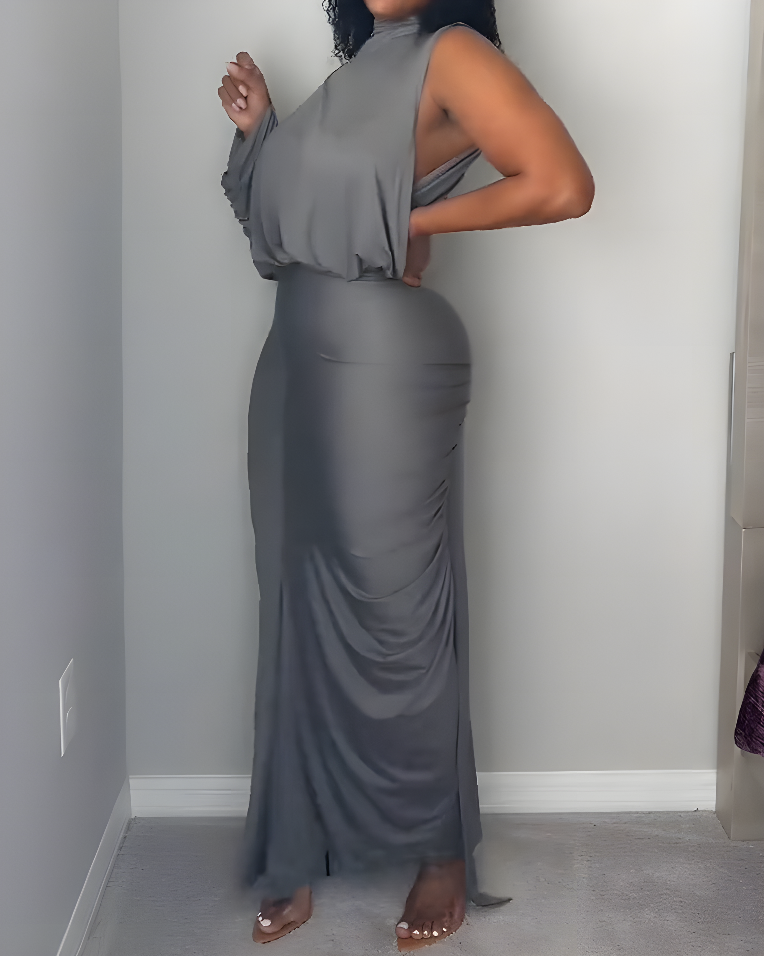 One-Shoulder Sleeve Ruched Slim Skirt 2-Piece Set