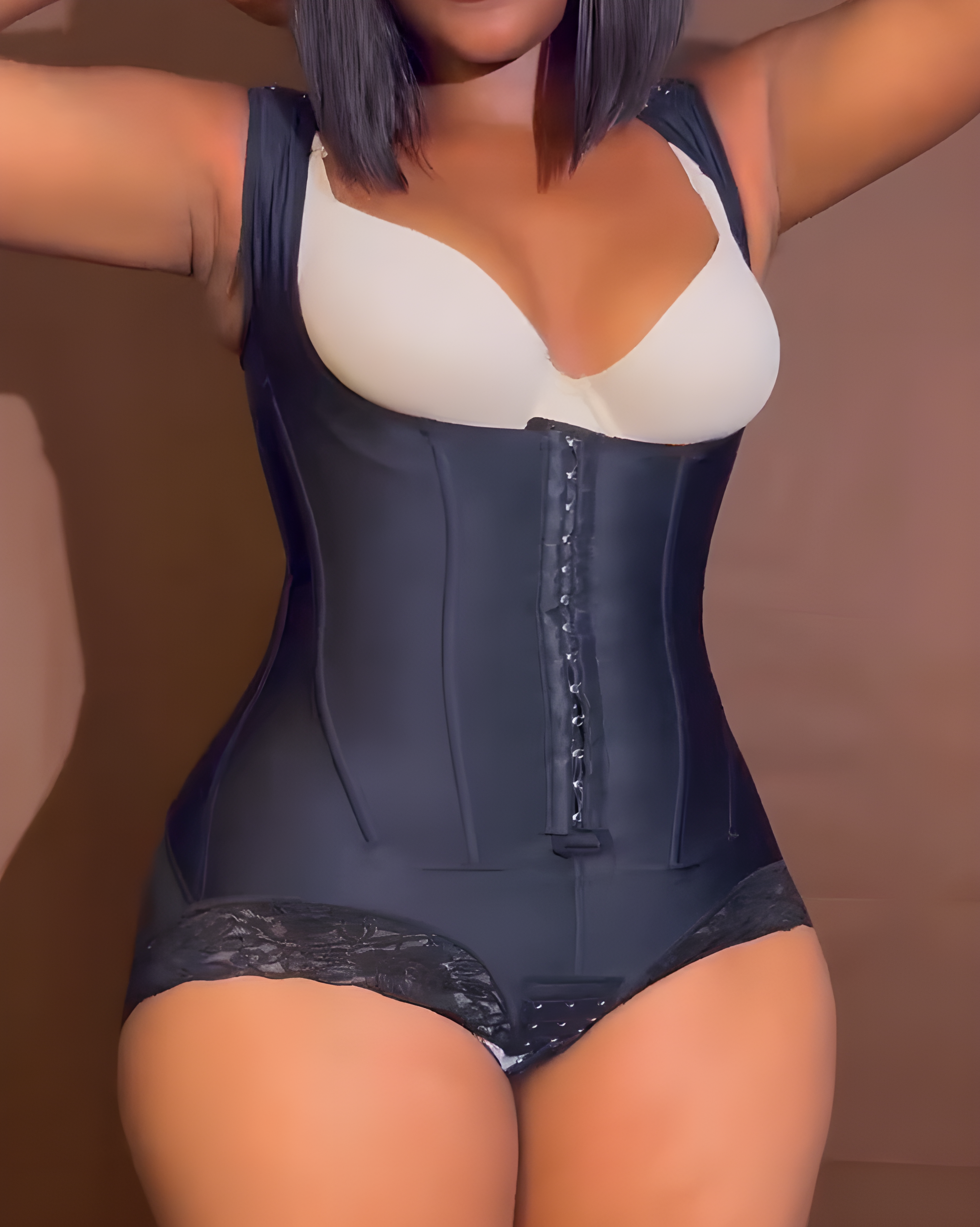Lace-Trimmed Steel-Boned Thong Body Shaper