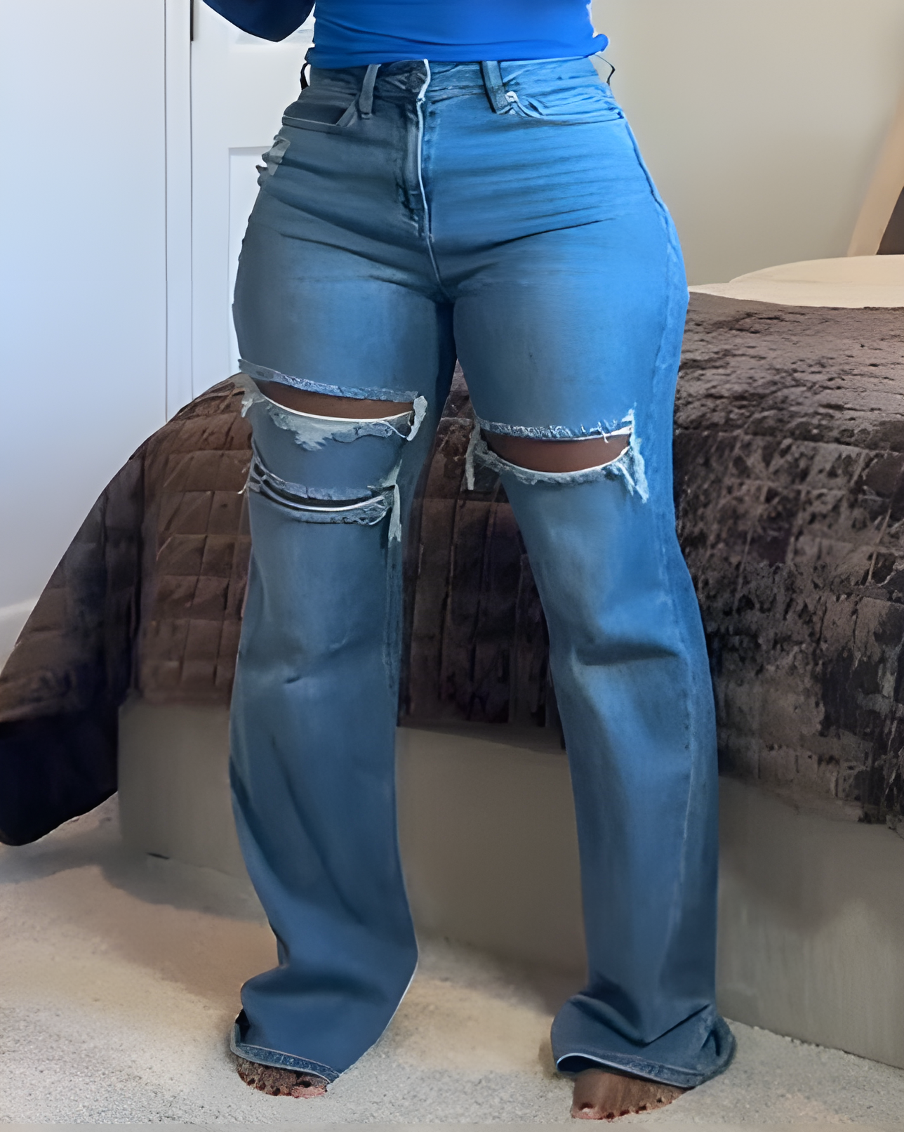 High-Waisted Wide-Leg Ripped Jeans