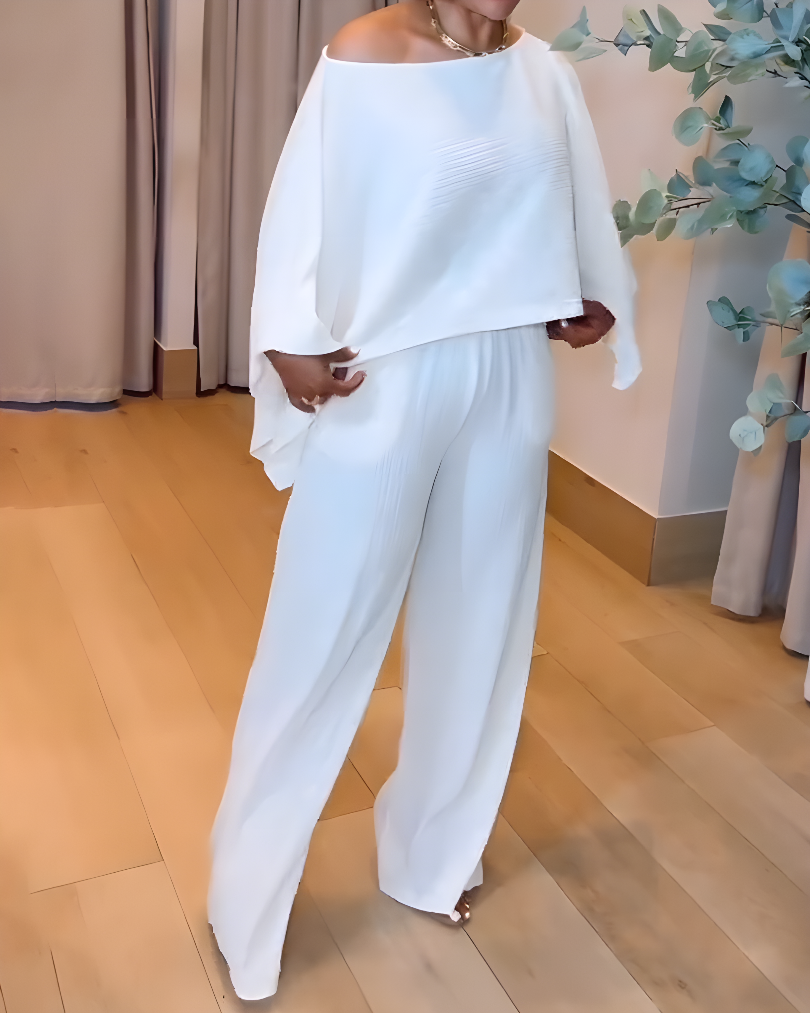 Off-Shoulder Top Wide-Leg Pants Casual Set