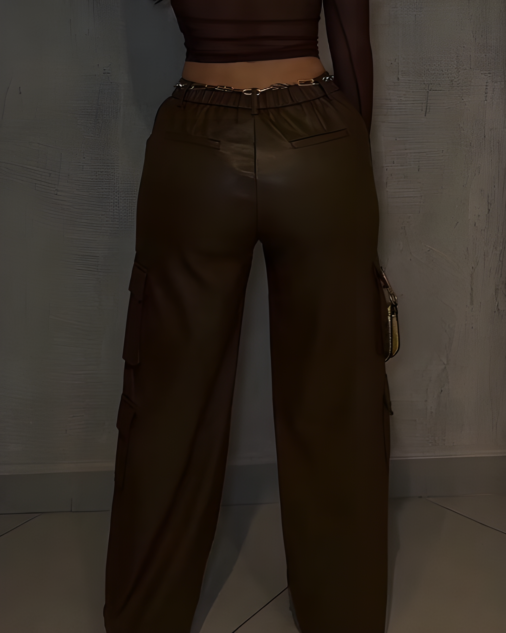 Cargo Style Wed-Leg Leather Pants