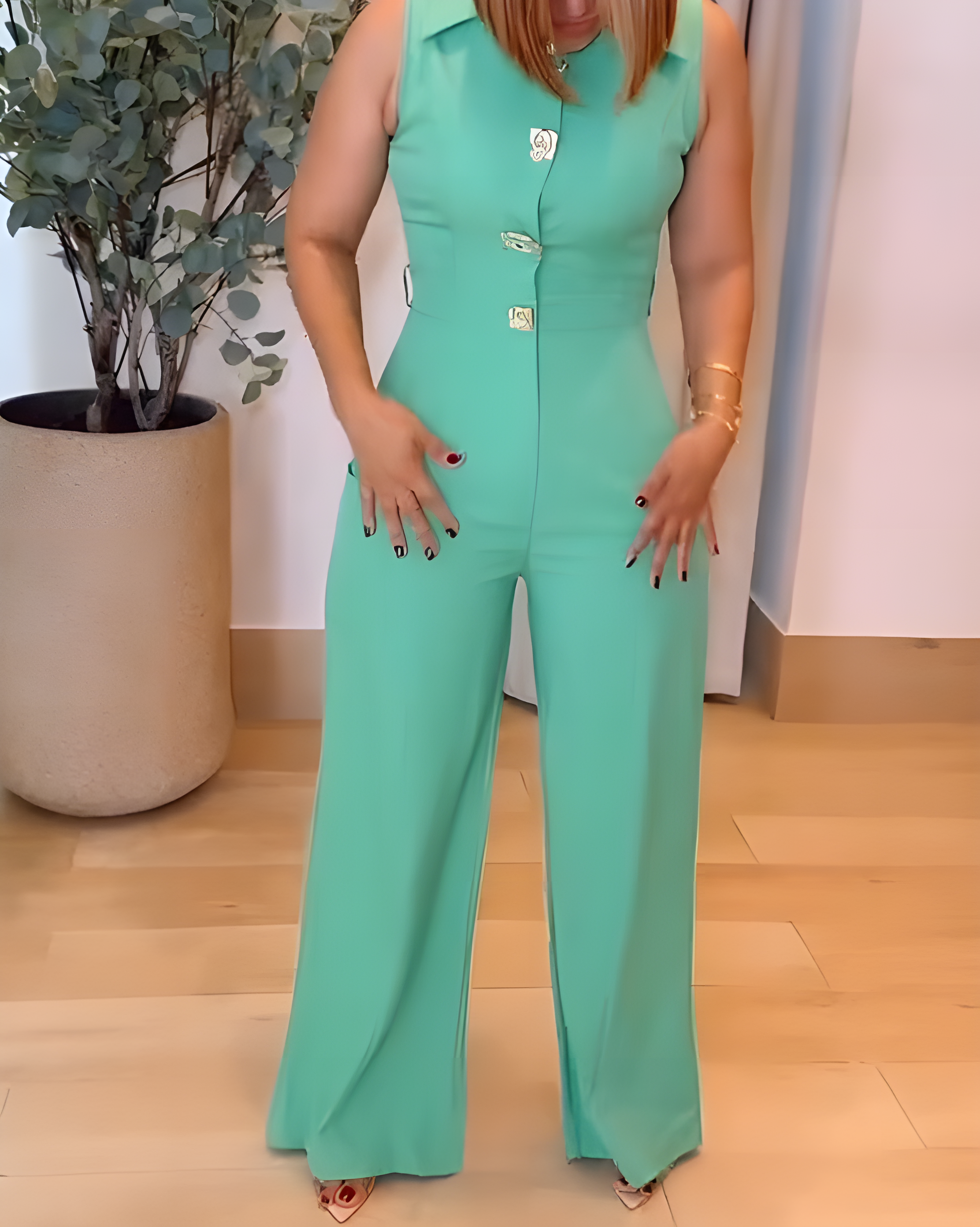 Sleeveless Slim Fit Wide Leg Jumpsuit